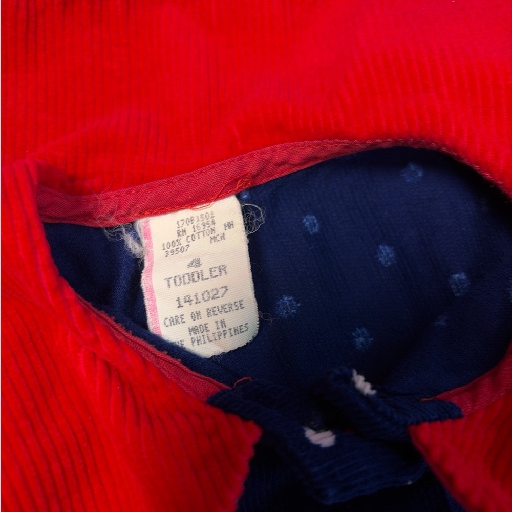 vintage girl's navy blue romper polka dots red collar Sz4 100% Cotton - Picture 7 of 9